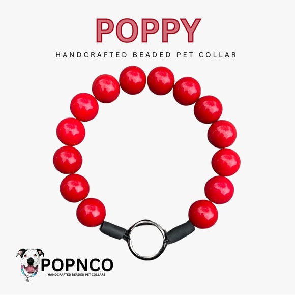 Handcrafted Beaded Dog Collar - The Poppy - Candy Red Acrylic Beads - Picture 2 of 15